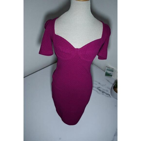 Betsey Johnson Magenta Mini Dress – Puff Sleeve Sweetheart Neck – Made in USA S - Picture 3 of 12